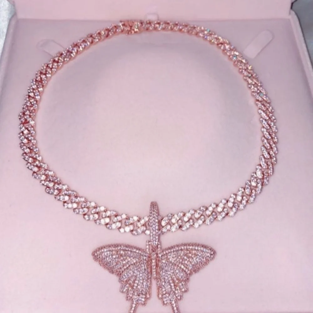 16 inch pink butterfly cuban choker